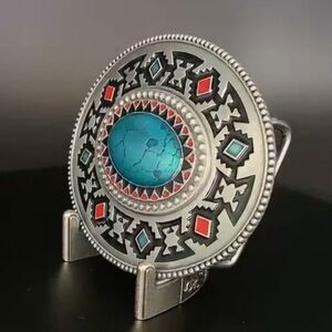 New Silver and Turquoise Southwestern Totem Belt Buckle